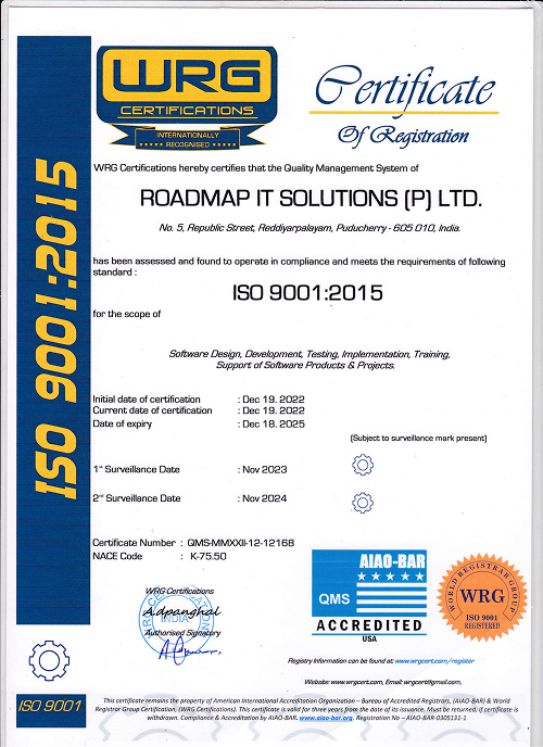 ISO 9001 2015 Certificate Dec 19 2022 - Dec 18 2025